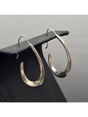 Vintage Sterling Silver Etched J Hoop Earrings Puffy Tapered Dangle 1.25"